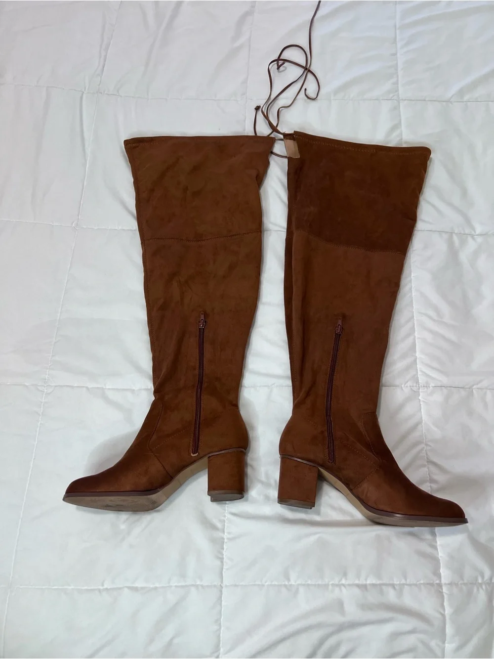 Fashion to Figure Chestnut Brown Suede Over-the-Knee Block Heel Boots size 8w